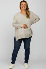 Heather Grey V-Neck Brushed Maternity Plus Knit Top