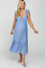 Light Blue Ruffle Accent Maternity Maxi Dress