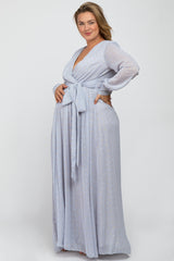 Light Grey Metallic Print Chiffon Maternity Plus Maxi Dress