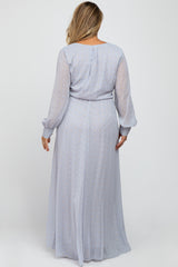 Light Grey Metallic Print Chiffon Maternity Plus Maxi Dress