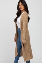 Camel Ribbed Knit Long Cardigan