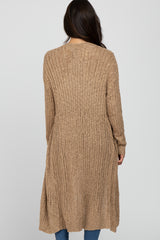 Camel Ribbed Knit Long Cardigan