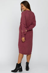 Burgundy Mock Neck Maternity Midi Sweater Dress