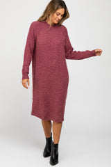 Burgundy Mock Neck Maternity Midi Sweater Dress