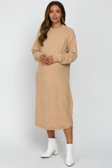 Taupe Mock Neck Maternity Midi Sweater Dress