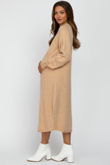 Taupe Mock Neck Maternity Midi Sweater Dress