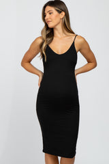 Black Double Layered Fitted Maternity Midi Dress