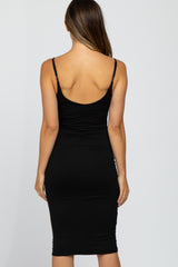 Black Double Layered Fitted Maternity Midi Dress