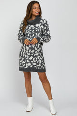 Charcoal Leopard Turtleneck Maternity Sweater Dress