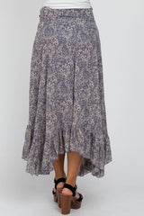 Blue Floral Ruffle Hem Maternity Midi Skirt