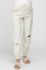 Cream Heathered Distressed Maternity Joggers