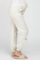 Cream Heathered Distressed Maternity Joggers