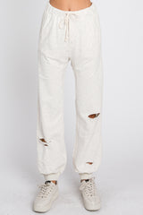 Cream Heathered Distressed Joggers