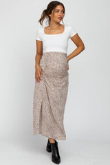 White Leopard Print Side Button Maternity Maxi Skirt