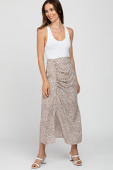 White Leopard Print Side Button Maxi Skirt