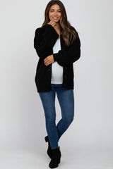 Black Basic Chunky Knit Maternity Cardigan