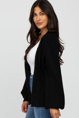 Black Basic Chunky Knit Cardigan