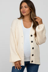 Cream Basic Chunky Knit Maternity Cardigan