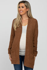 Brown Cuff Sleeve Maternity Cardigan