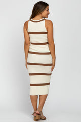 Ivory Striped Sleeveless Sweater Maternity Midi Dress