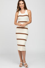 Ivory Striped Sleeveless Sweater Maternity Midi Dress