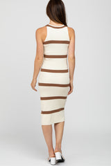 Ivory Striped Sleeveless Sweater Midi Dress