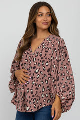 Mauve Animal Print Balloon Sleeve Maternity Blouse