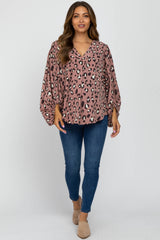 Mauve Animal Print Balloon Sleeve Maternity Blouse