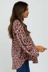 Mauve Animal Print Balloon Sleeve Maternity Blouse