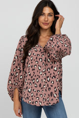 Mauve Animal Print Balloon Sleeve Maternity Blouse