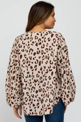 Cream Animal Print Balloon Sleeve Maternity Blouse