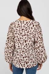 Cream Animal Print Balloon Sleeve Blouse