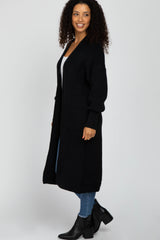 Black Bubble Sleeve Long Cardigan