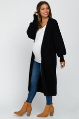 Black Bubble Sleeve Long Maternity Cardigan