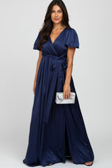 Navy Side Slit Satin Maxi Dress