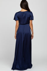 Navy Side Slit Satin Maxi Dress