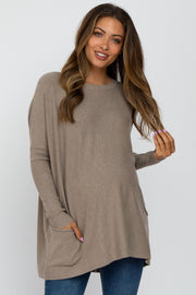 Mocha Pocketed Dolman Sleeve Maternity Top