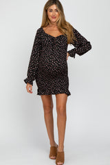 Black Floral Long Sleeve Smocked Maternity Mini Dress