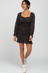 Black Floral Long Sleeve Smocked Mini Dress