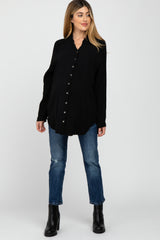 Black Distressed Seam Maternity Button Down Top