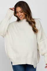 Ivory Mock Neck Exposed Seam Maternity Sweater