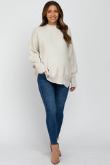 Ivory Mock Neck Exposed Seam Maternity Sweater