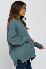 Light Teal Mock Neck Exposed Seam Maternity Sweater