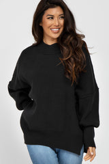 Black Mock Neck Exposed Seam Sweater