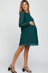 Forest Green Shimmer Long Sleeve Maternity Dress