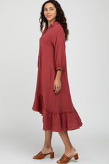 Rust Button Down Hi-Low Midi Dress