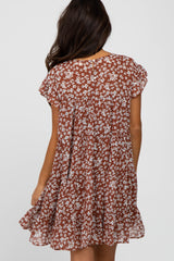 Rust Floral Chiffon Tiered Dress