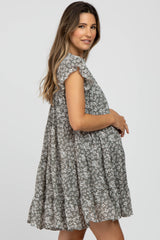 Grey Floral Chiffon Tiered Maternity Dress