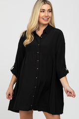 Black Button Front Collared Maternity Dress