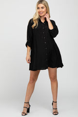 Black Button Front Collared Maternity Dress